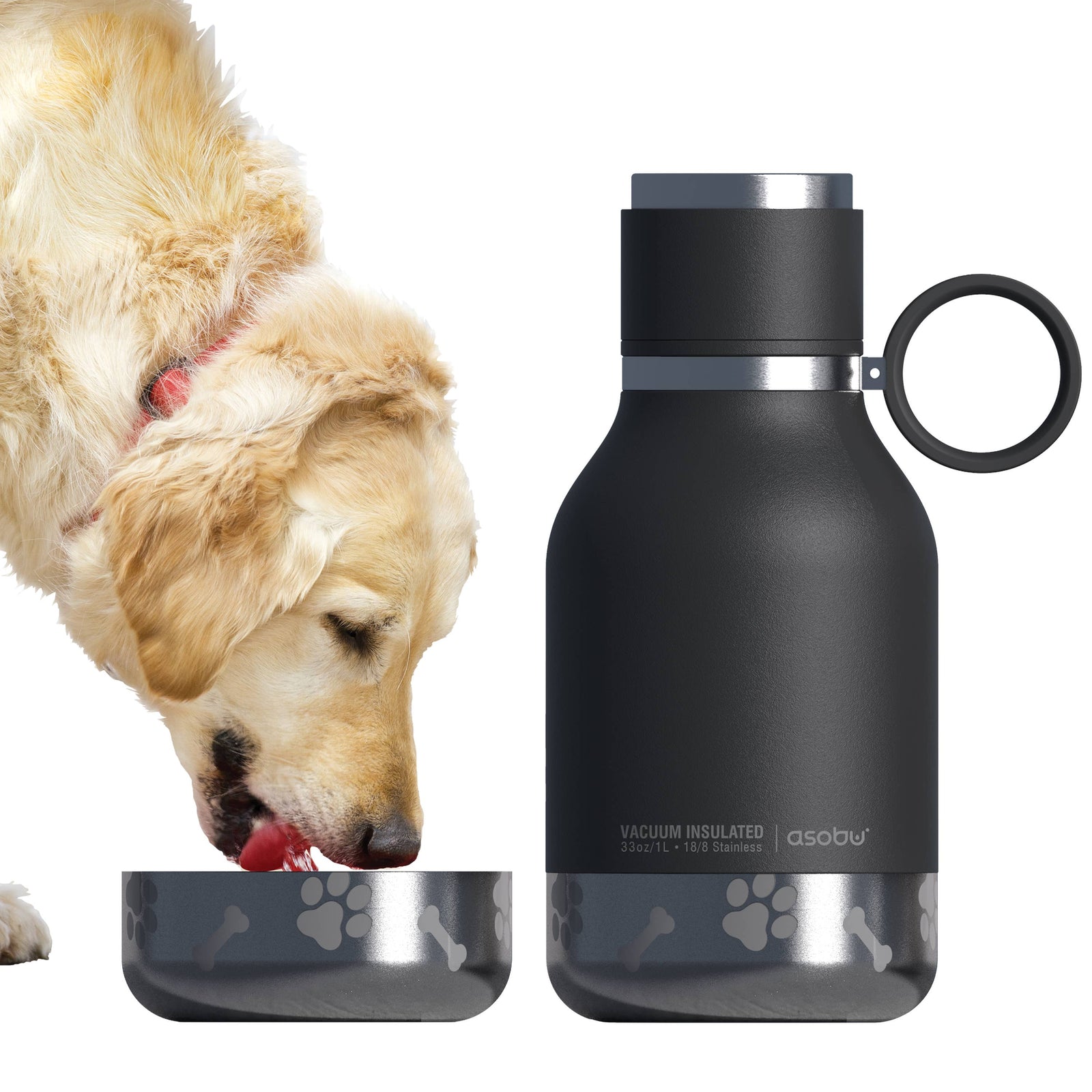 Dog Bowl Water Bottle/Insulated: Black