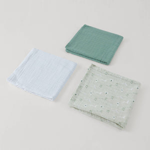 3 Pc Pack Muslin Swaddles 36" X 40" Green