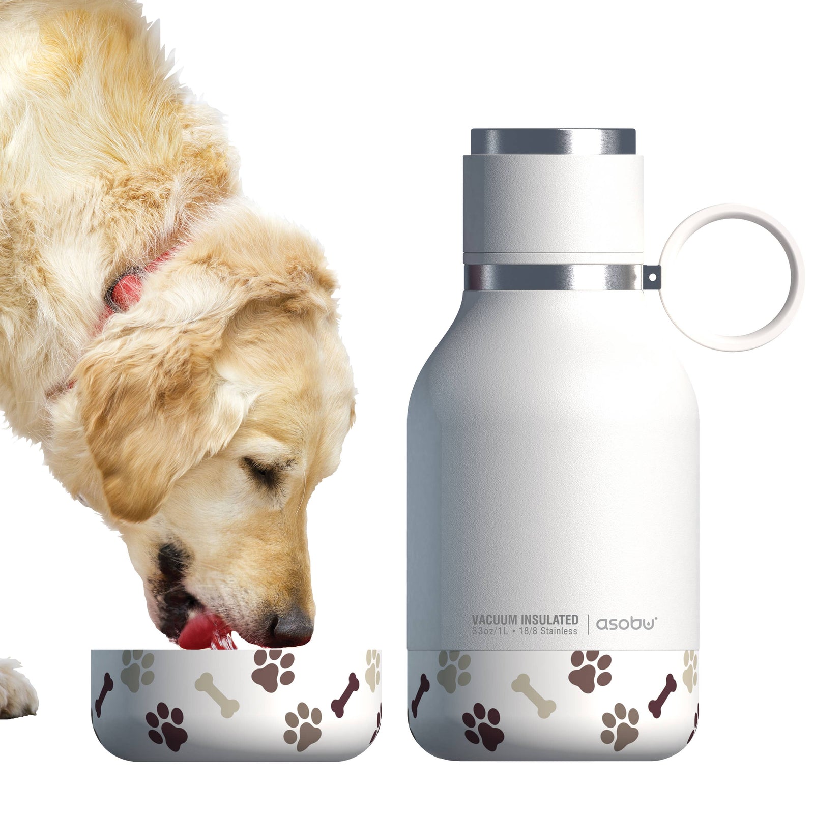 Dog Bowl Water Bottle/Insulated: White