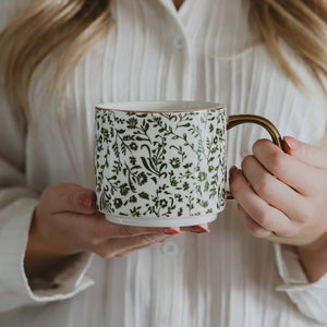 Green Floral Coffee Mug