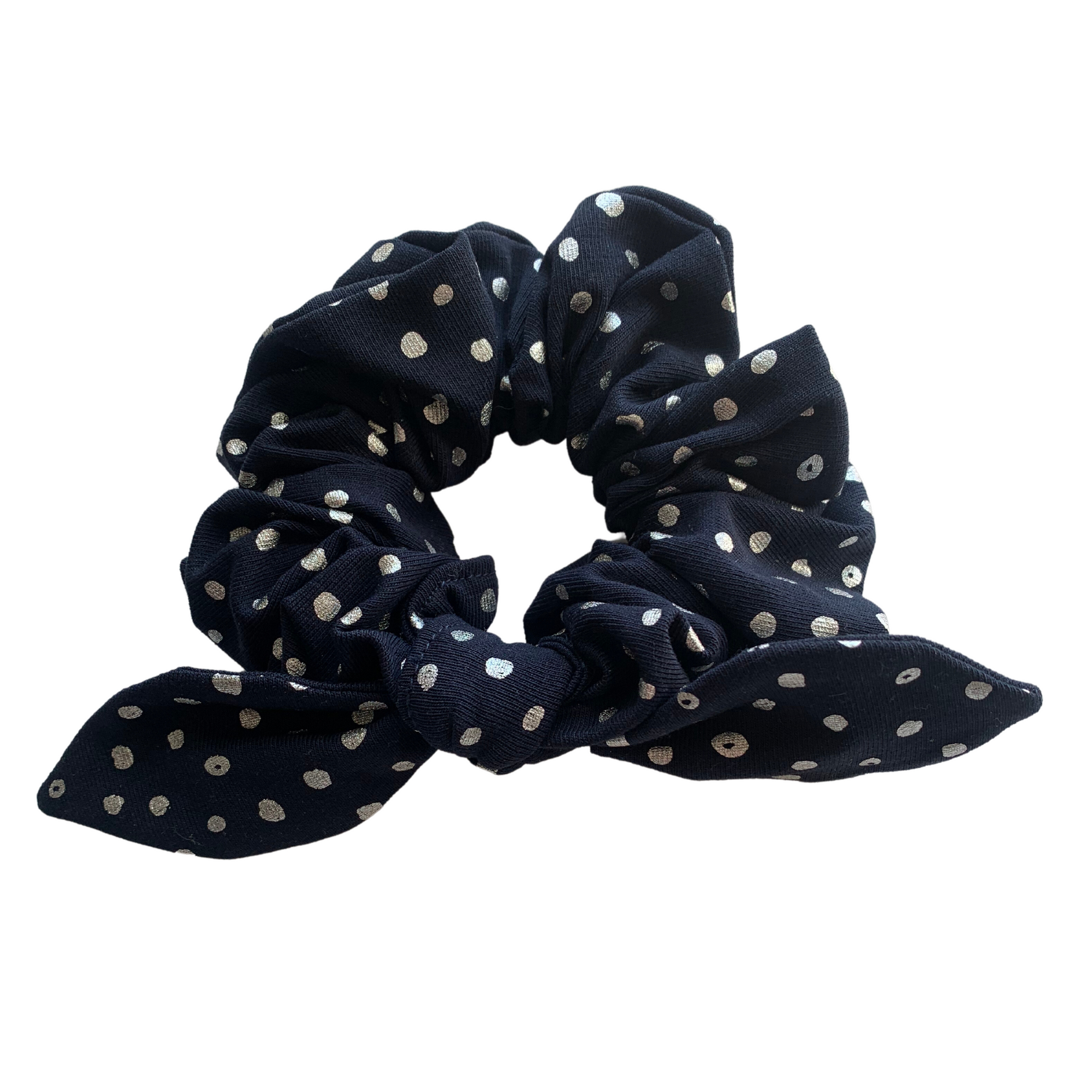 Navy Polka Dot Bow Scrunchie