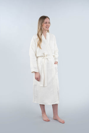 European Flax Linen Robe - Ivory
