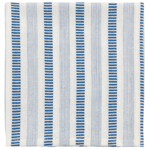 Striped fabric with blue and white vertical stripes on a white background