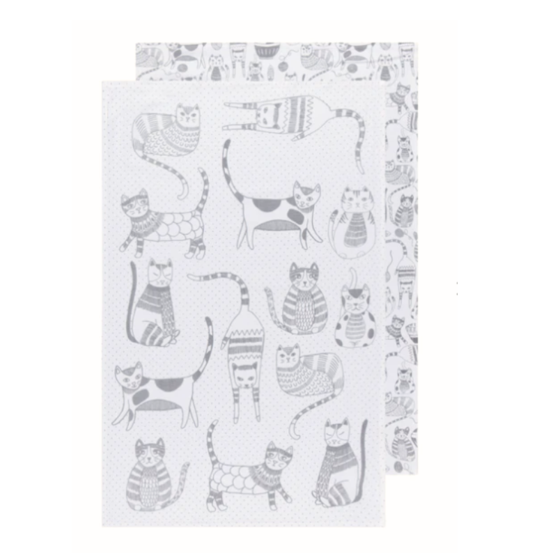 Cat Print London Gray Floursack Dishtowels Set of 2