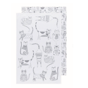 Cat Print London Gray Floursack Dishtowels Set of 2