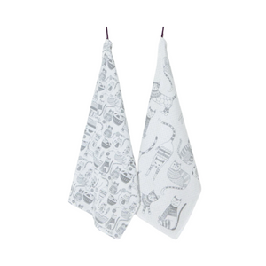 Cat Print London Gray Floursack Dishtowels Set of 2