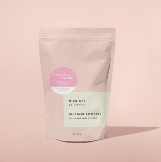 Handmade bath soap package on a pink background