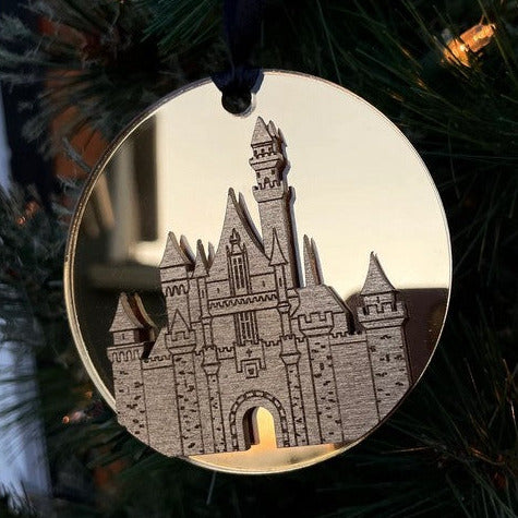 Handmade Disney Castle Mirror Acrylic Ornament - Silver