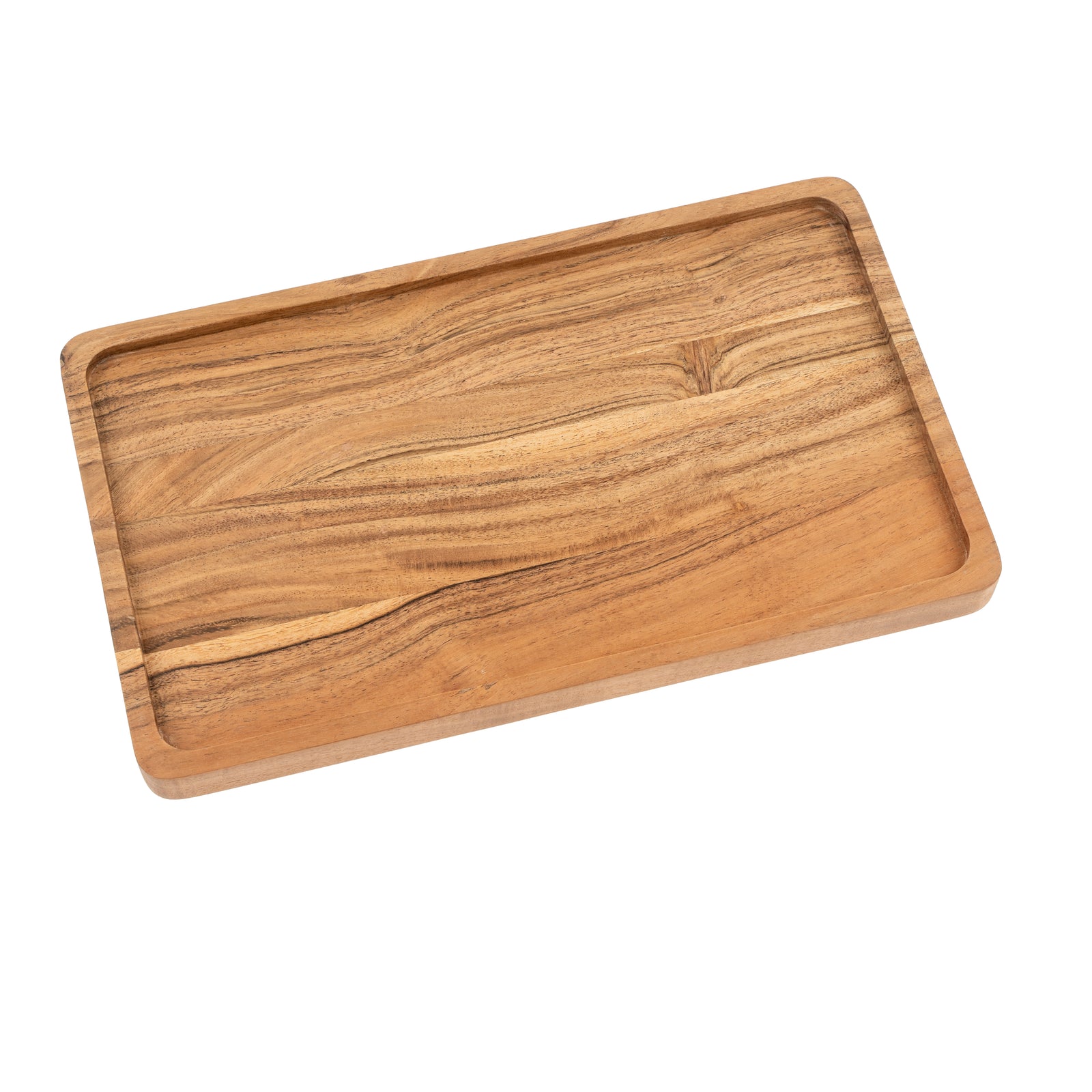 Wooden tray with a natural finish on a white background