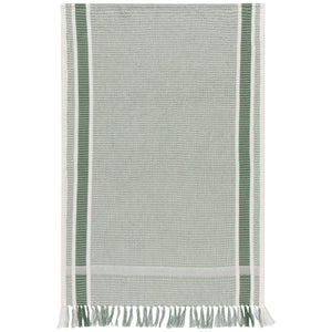 Textile with green stripes and fringes on a white background
