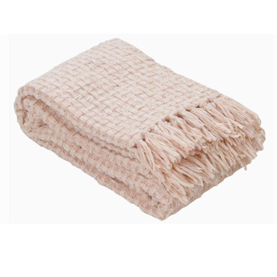 Chenille Basket Weave Throw Blanket, 50x60: Blush Pink