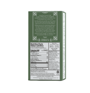 Nutrition facts label on a green box with text and symbols