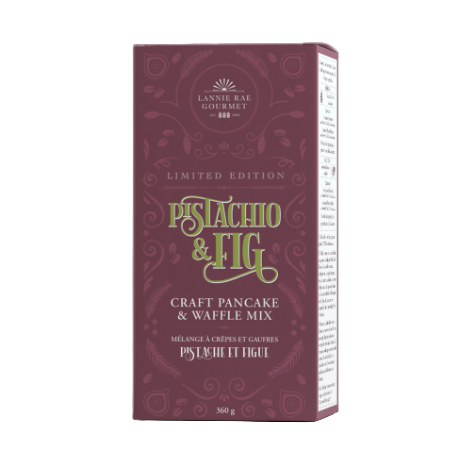 Box of Lannie Rae Gourmet Pistachio & Fig Pancake and Waffle Mix on a white background
