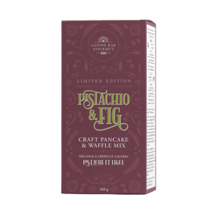 Box of Lannie Rae Gourmet Pistachio & Fig Pancake and Waffle Mix on a white background