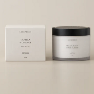 Body butter jar and packaging with 'Lotefresh' branding on a neutral background