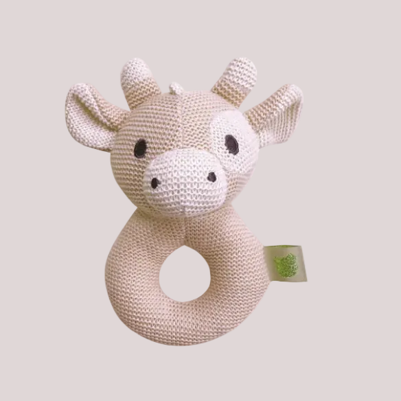 Sweater Knit Crochet Ring Rattle 7" Pink