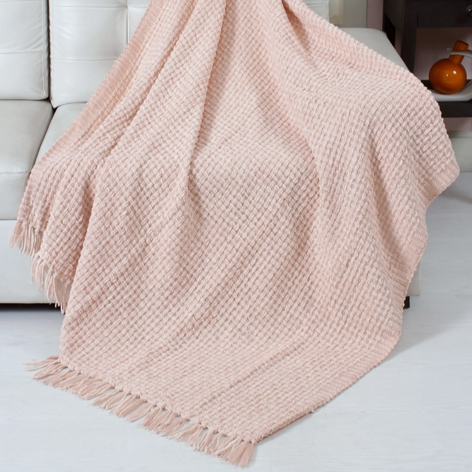 Chenille Basket Weave Throw Blanket, 50x60: Blush Pink
