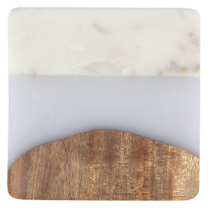 Marble and wooden coaster on a white background
