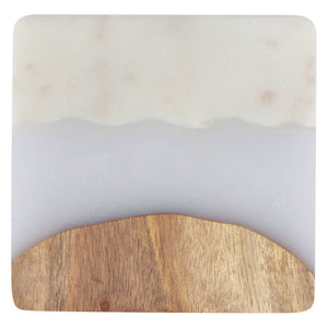 Marble and wooden coaster on a white background
