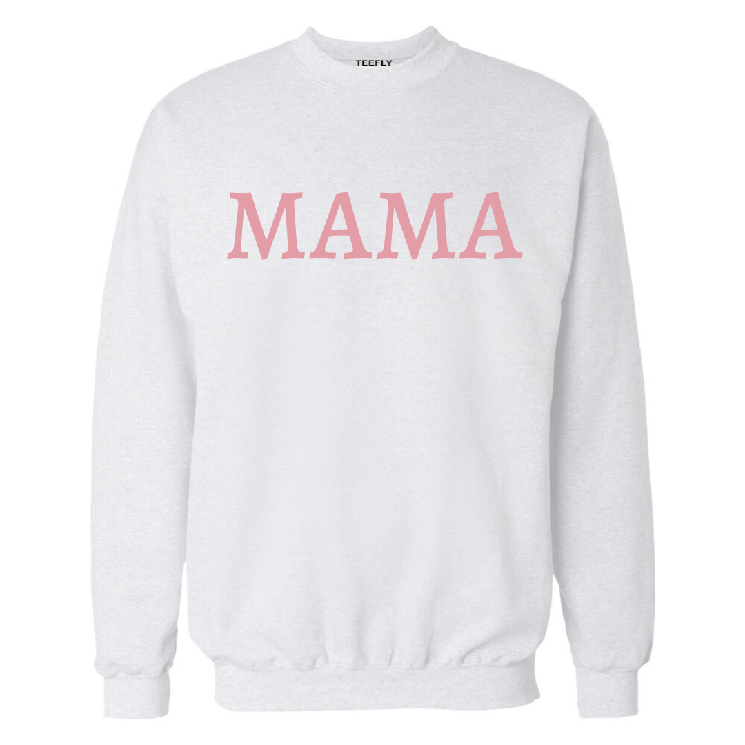 White Mama Sweatshirt With Pink Letters