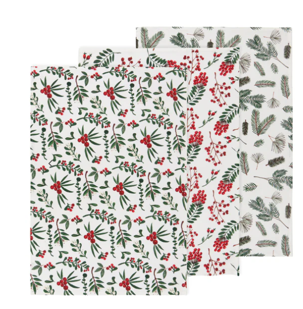 Winterberry Bakers Floursack Dishtowels Set of 3
