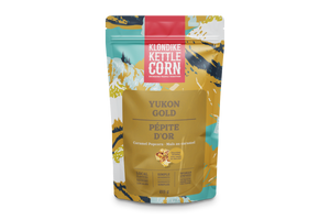 Klondike Kettle Corn Yukon Gold Popcorn bag with colorful design on a white background