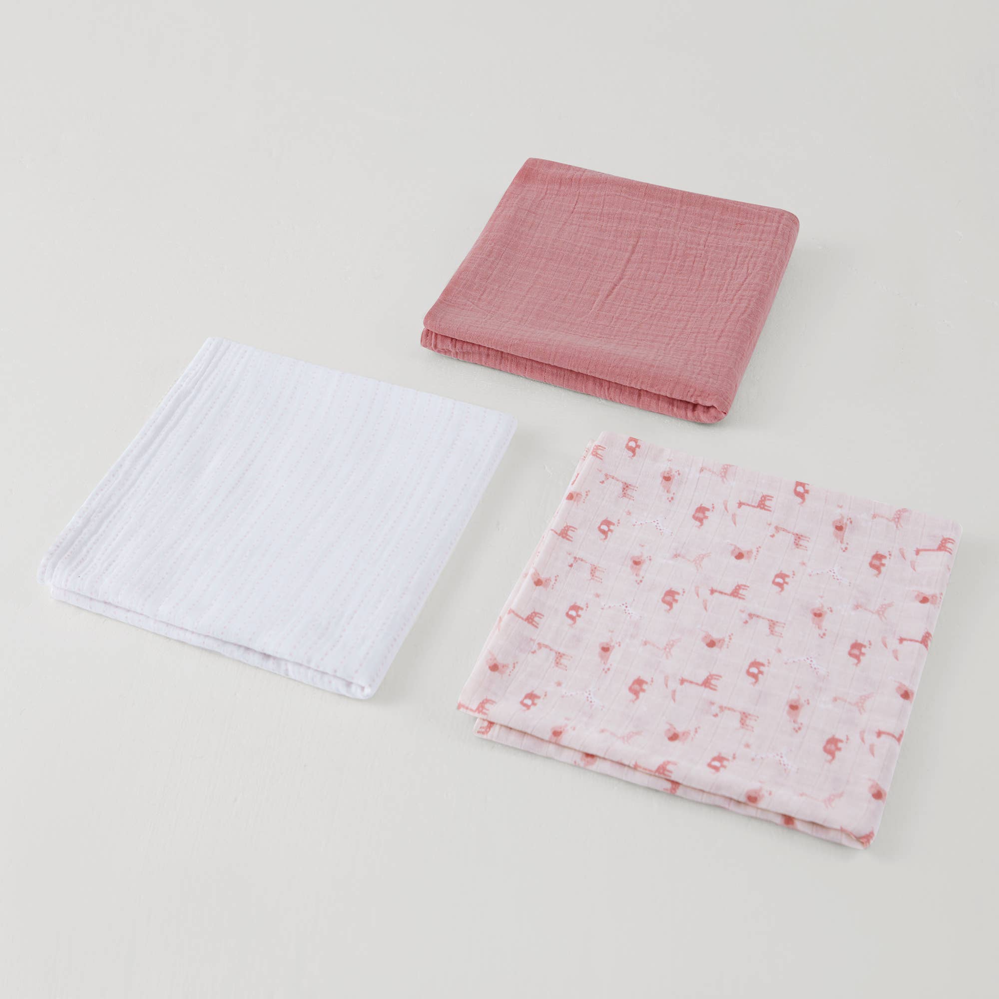 3 Pc Pack Muslin Swaddles 36" X 40"  Pink