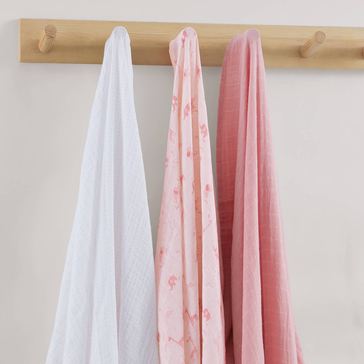 3 Pc Pack Muslin Swaddles 36" X 40"  Pink