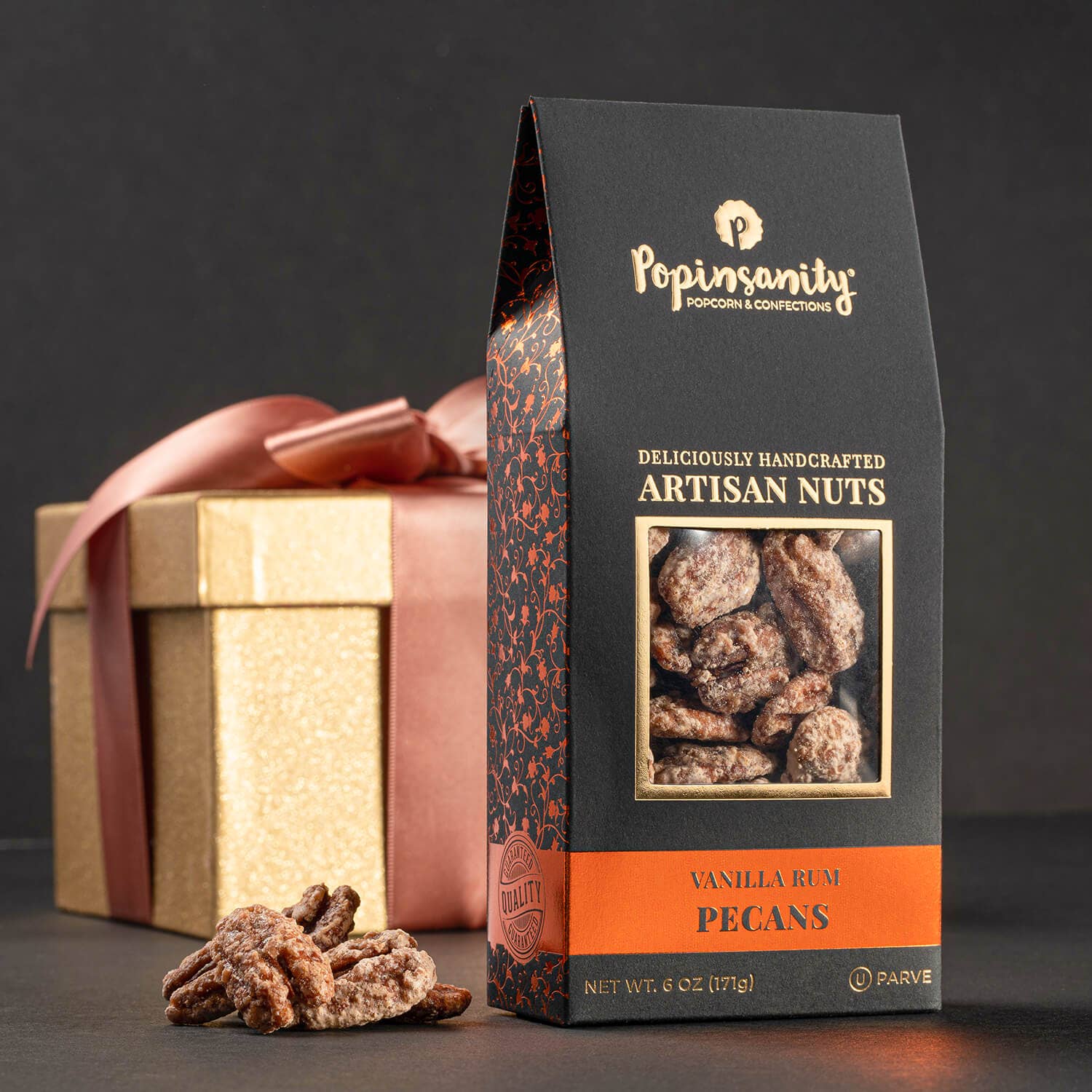 Vanilla Rum Pecans | Gourmet Candied Nuts Gift | 6oz Box