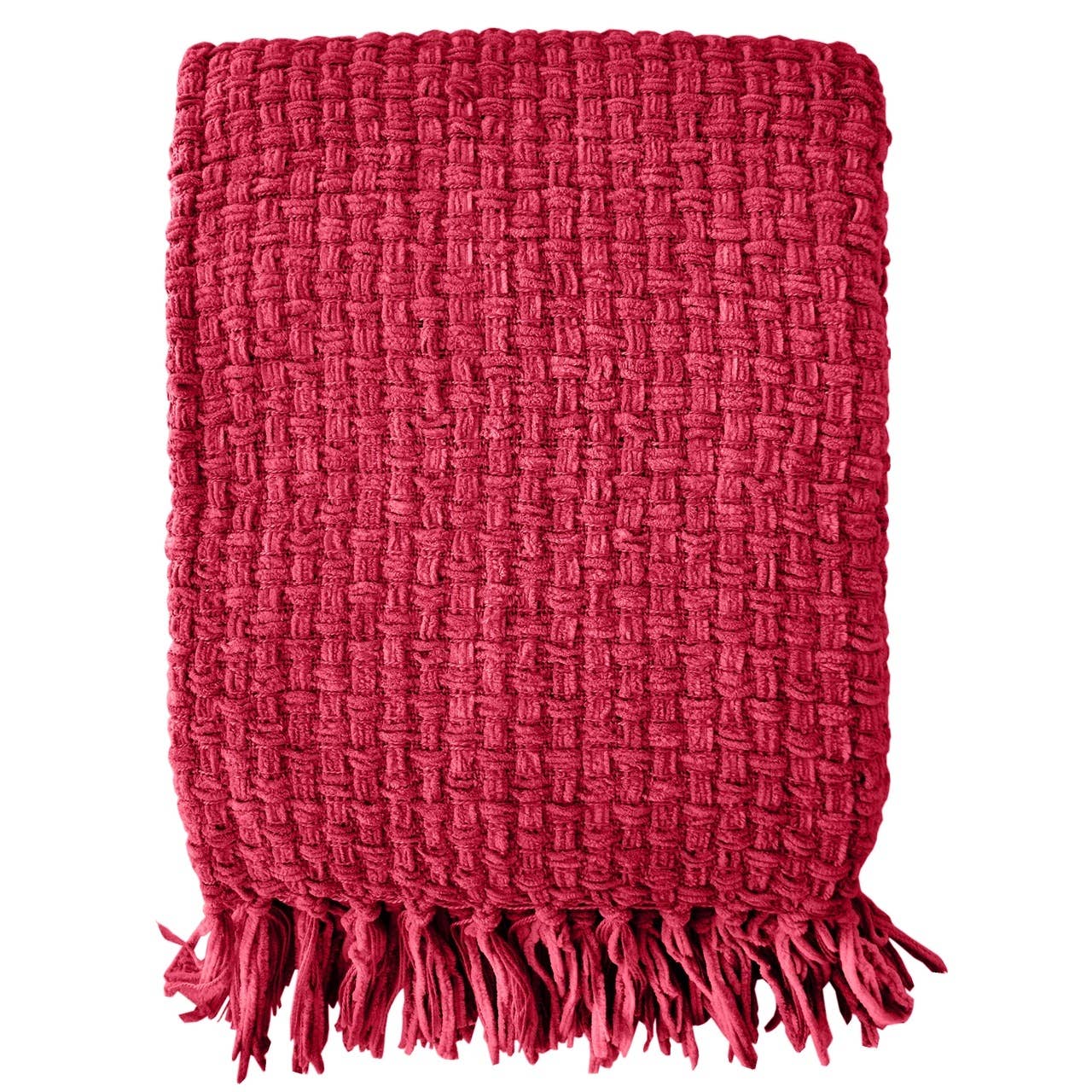 Chenille Basket Weave Red Throw Blanket, 50x60