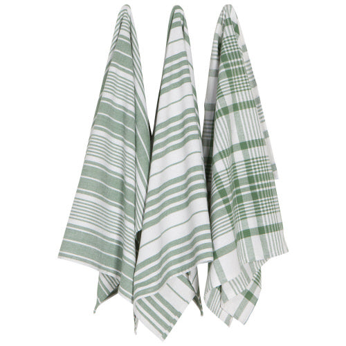 Jumbo Elm Green Dishtowel  White Striped